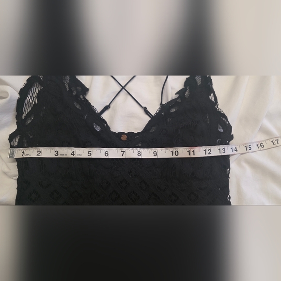Free People Adella Lace Mini Dress Black Medium Boho Crochet Crisscross Back - Picture 11 of 14